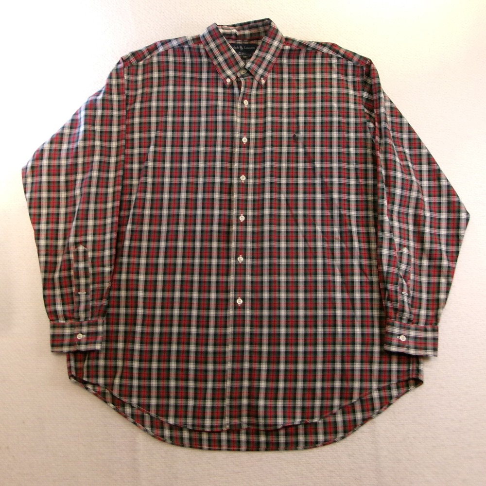 Ralph Lauren Mens XL Button Down Shirt Red Green Plaid Blake Fit‎ Two-Ply Cotton